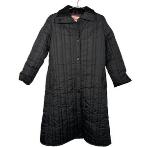 Vintage Hudsons Bay Baymart Black Quilted Long Coat Made in Canada Womens 12